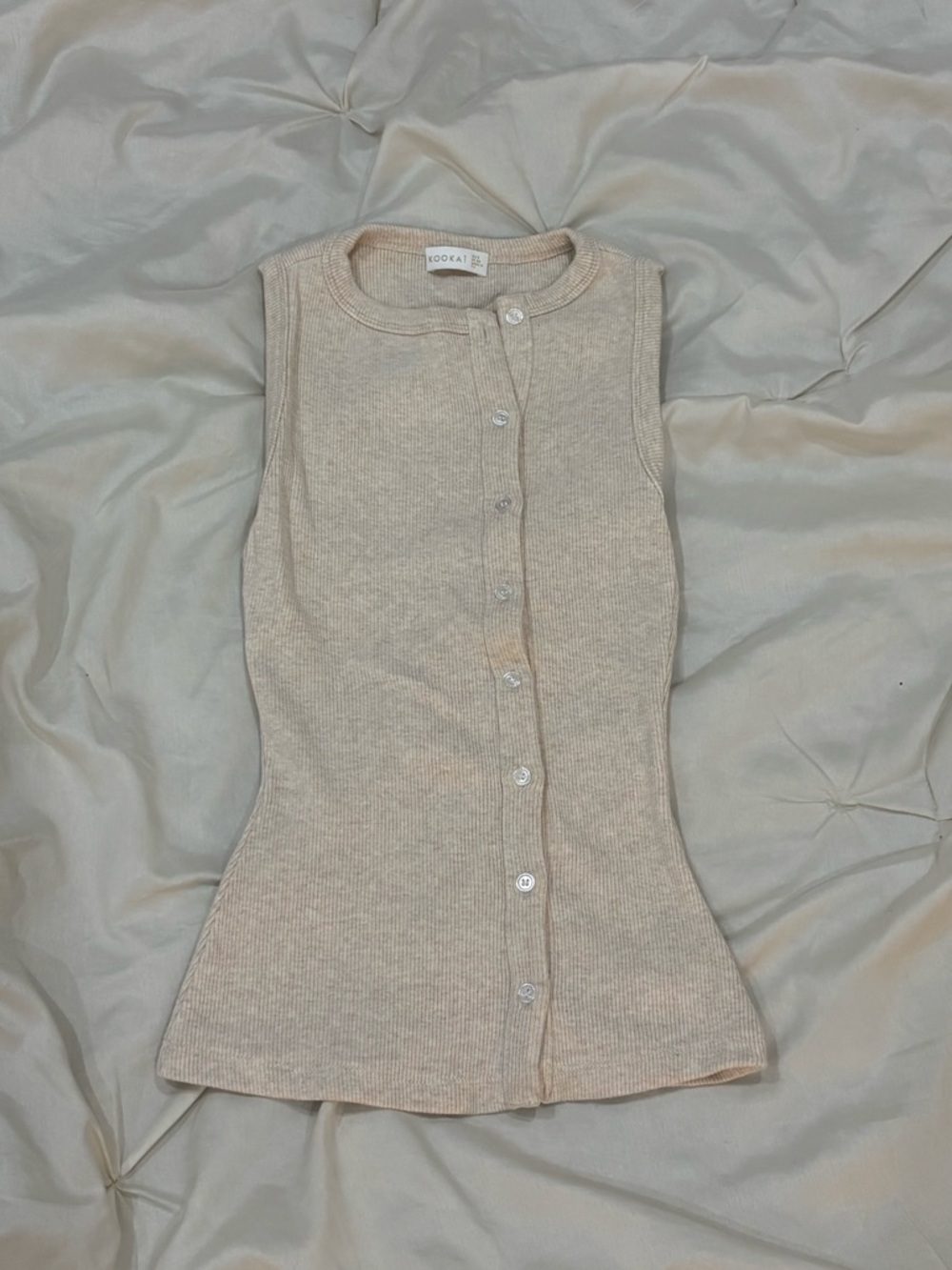 Kookai Beige Ribbed Button-Front Vest Top